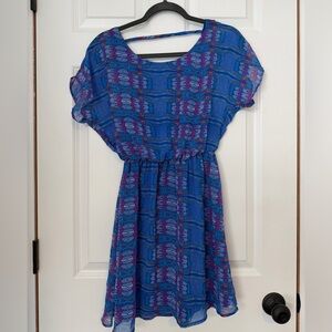 Lush Blue and Pink Geometric Mini Dress